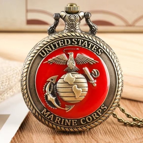 Pocket Watch US Marine Corps Steampunk Chain Quartz Watch Analog Retro Pendant - Picture 13 of 15